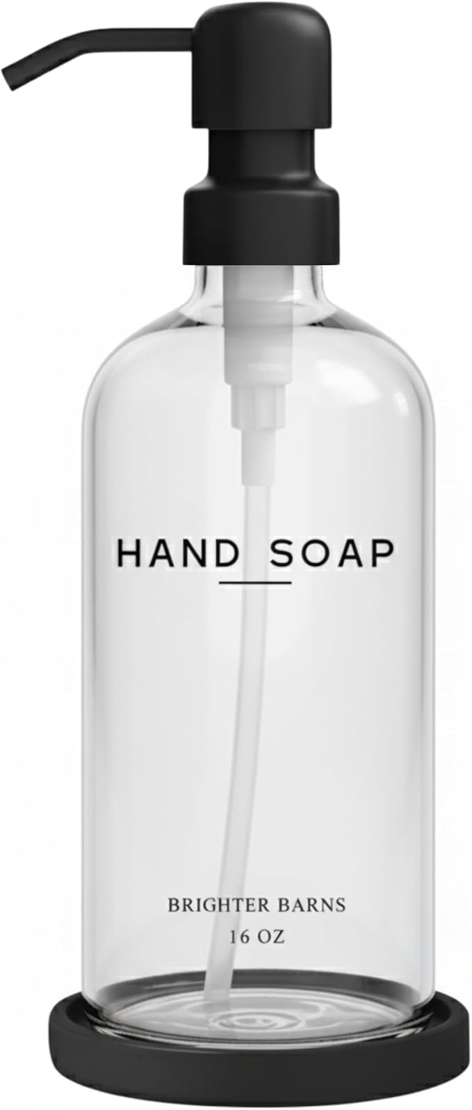 Glass Hand Soap Dispenser Bathroom Set by Brighter Barns - Bathroom Soap Dispenser Set - Refillable Pump Bottle with Tray - Neutral Home Decor for Airbnb, Hotel, Vacation Rental, Restaurants (Clear)