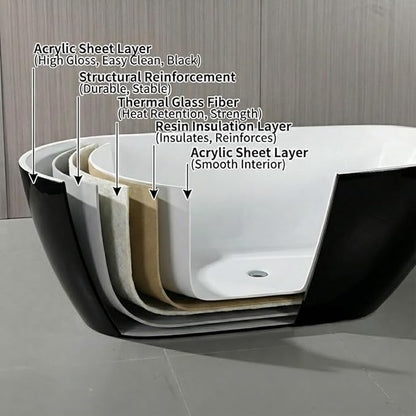 67 Inch Acrylic Freestanding Bathtub, Acrylic Soaking Bathtub with Matte Drain and Overflow, Modern Square Tub, cUPC Certified, Deep Ergonomic Design, Double-Walled Insulation, Easy Installation