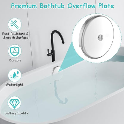 Single Hole Bathtub Drain Cover 1/8", Universal Bathtub Overflow Drain Cover with One Matching Screw for Waste and Over Flow, Tub Overflow Cover Fits Most Standard Bath Tub Drains (2PCS) (Silver)