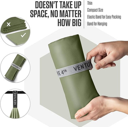 VENTURE 4TH Quick Dry Towel. Microfiber Travel Towel Ideal for Camping, Hiking, Backpacking, Gym. Lightweight & Fast Drying Travel Towels for Body. Compact & Easy to Pack - Army Green Extra Large