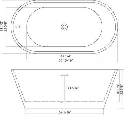 Logmey 67 Inch White Acrylic Freestanding Bathtub Oval Shape Soaking Tub with Black Drain & Overflow Assembly for Classic and Modern Bathrooms