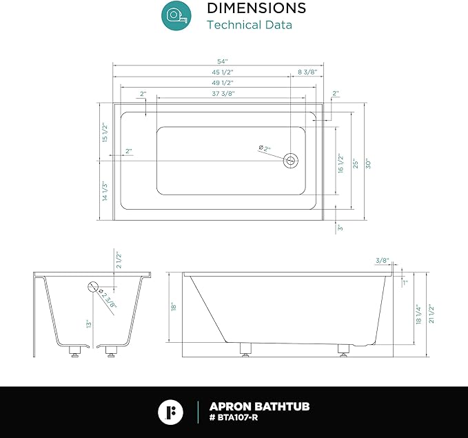 Fine Fixtures Acrylic, Fiberglass Alcove Soaking Bathtub with Integral Apron Front - Drain Included (48" x 32", Right Hand, White)
