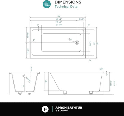 Fine Fixtures Acrylic, Fiberglass Alcove Soaking Bathtub with Integral Apron Front - Drain Included (48" x 32", Right Hand, White)