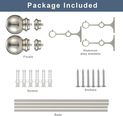 Double Curtain Rod 48 to 84 inch, Adjustable 1 inch Double Drapery Rod Rods for Windows and Doors with Ball Round Finials and Premium Aluminum Brackets Set(48-84",Brushed Nickel)