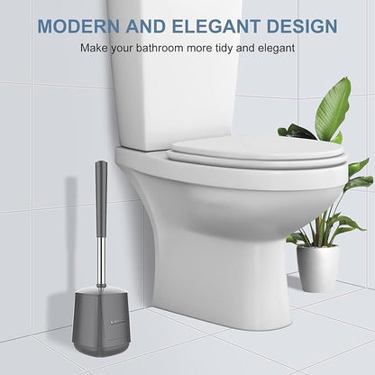 SetSail Toilet Brush and Holder 2 Pack, Self Closing Lid Toilet Bowl Brushes Holder and Extra Long Handle Ventilated Toilet Brush Set for Bathroom Cleaning, Nylon Bristles, Grey