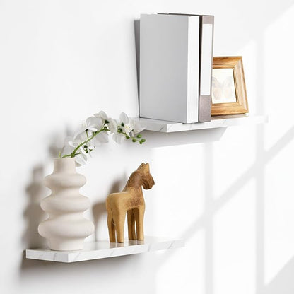 Pinkunn 3 Pcs Faux Marble Floating Shelves Modern Wooden Floating Shelf Wall Mount Organizer Decor for Home Bathroom Kitchen Storage and Display