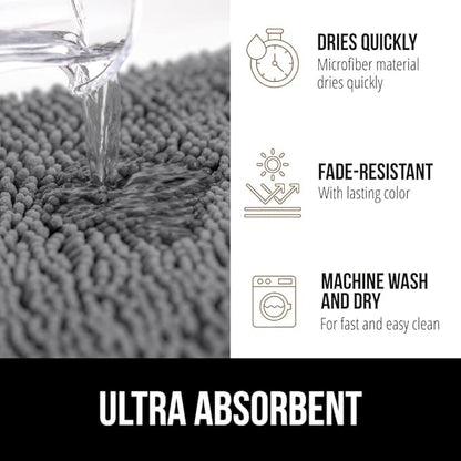 GORILLA GRIP Bathroom Rug Sets 3 Piece, Bath Mat Set and Oval Toilet Base with Rubber Backing, Plush Absorbent Shaggy Chenille Washable Mats, Includes 24x19.5, 24x17 and 36x24 Inch Rugs, Grey