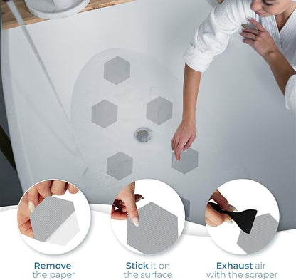 Anti Slip Shower Stickers 24 PCS, Gray Non-Slip Shower Strips for Adults, Premium Adhesive Bath Tub Stickers