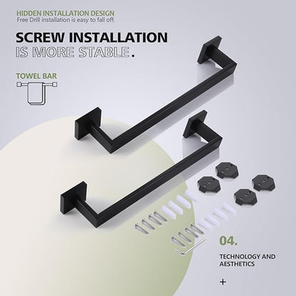 KOKOSIRI 16-Inch Single Towel Bar, Bathroom Kitchen Towel Holder, Wall Mounted SUS304 Stainless Steel Towel Rack 2 Pack, Matte Black, B4003BK-L16-P2
