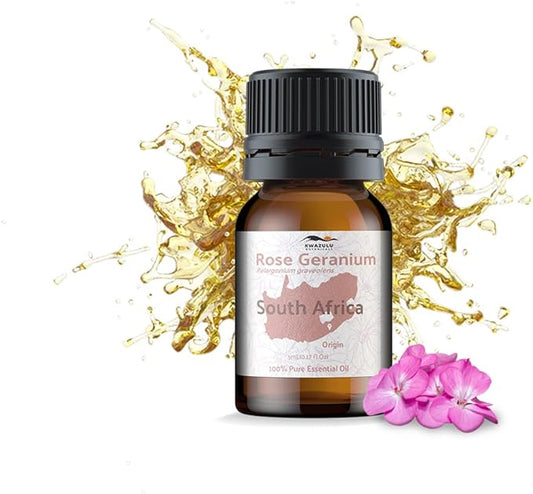 Rose Geranium Essential Oil - Direct from Kwazulu Botanicals in South Africa- Organic Essential Oils for Body, Diffusers, or Aromatherapy | Pure Therapeutic Grade (5ml)
