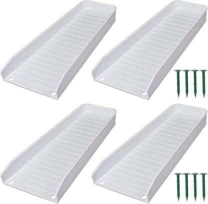 Gutter Downspout Splash Block,16.3"Drain Gutter Guard Diverter,Gutter Downspout Extensions for Water Drainage, Fixable Down Spout Drain Trays,Drainage to Protect House Foundations (4PC White)