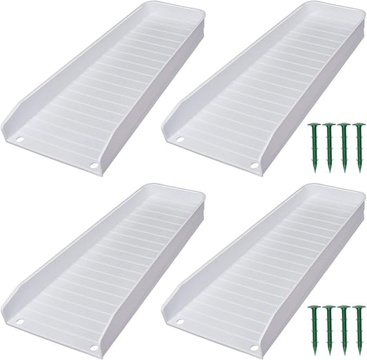 Gutter Downspout Splash Block,16.3"Drain Gutter Guard Diverter,Gutter Downspout Extensions for Water Drainage, Fixable Down Spout Drain Trays,Drainage to Protect House Foundations (4PC White)
