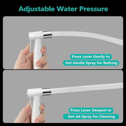 BARROCK Handheld Bidet Sprayer for Toilet, Stainless Steel Metal Made Baby Cloth Diaper Spraying Kit, Bathroom Toilet Bidet Attachment Set for Bathing Pets and Feminine Hygiene, Chrome and White
