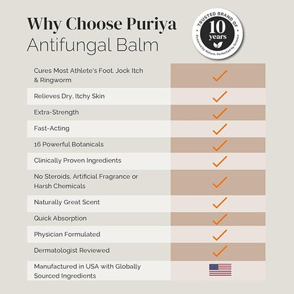 Puriya Clinically Proven Antifungal Cream for Skin Fungus, Extra-Strength Athletes Foot Cream Treatment, Jock Itch, Ringworm Treatment for Humans, Anti Fungal Itchy Skin Relief with Tea Tree Oil