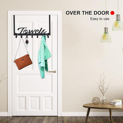 Over The Door Hooks - Heavy Duty Towel Rack with 7 Coat Hooks for Bedroom Bathroom Pool Kitchen