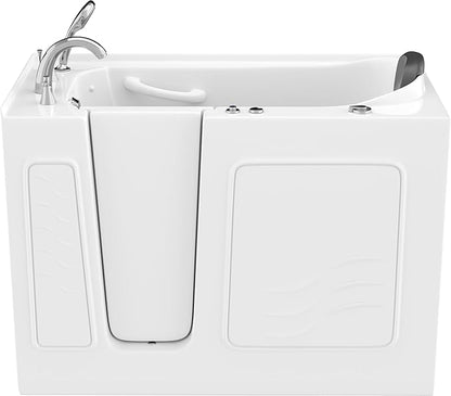 ANZZI Whirlpool Walk-In Bathtub 26" x 53" White Acrylic Left Drain 15 Jets Inline Heater Fast Drain ADA Compliant Slip-Resistant Base Quick Fill Faucet Ergonomic Pillow Chrome Trim | AMZ2653LWH-CP