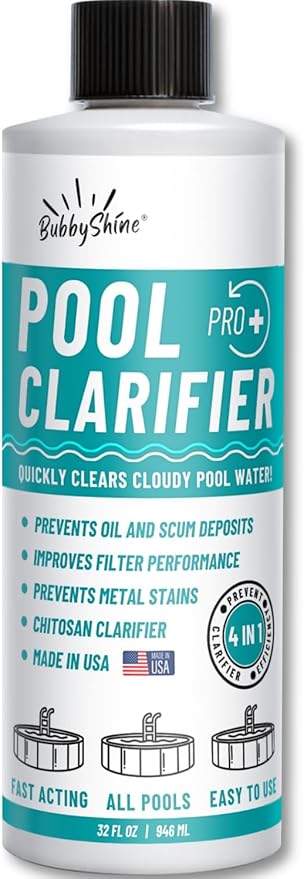 Pool Clarifier - Natural Chitosan Clarifier, Swimming Pool Cleaner Liquid, Cloudy Pool Water Treatment, Pool Chemicals for Inground Pools & Above Ground Pools, 32oz