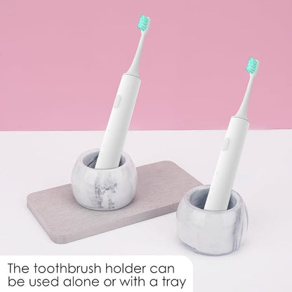 2 Pack Ceramic Toothbrush Holder with Diatomite Toothbrush Tray for Bathroom Shower Countertop Storage Organizer, Small Toothpaste Razor Electric Tooth Brush Head Stand (Grey)