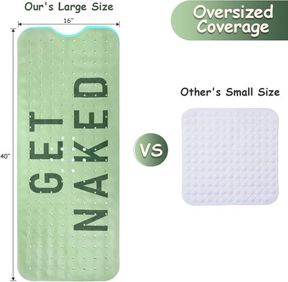 Bathtub Mat Non Slip, Get Naked Extra Long Bath tub Mat Shower Floor Mat with Suction Cups and Drain Holes for Adults Kids Elderly 40 X 16 Inch