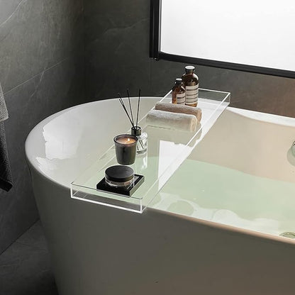 Clear Bathtub Tray AcrylicTub Rack - Bath Tub Shelf for Bathroom to Hold Book, Phone, Candle, Wine & Tablet - Waterproof Caddy Bathroom Accessories, Beelee BA0033