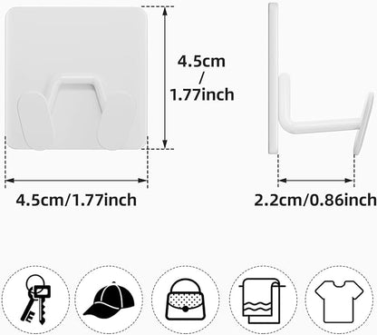 Adhesive Shower Hooks for Inside - Extra Sticky Stainless, Razor Holder Shower Accessories, Wall Mounted Self-Adhesive Double Hooks for Razor, Loofah, Towel, Shaver, Coat, Key, White, 4 Pack