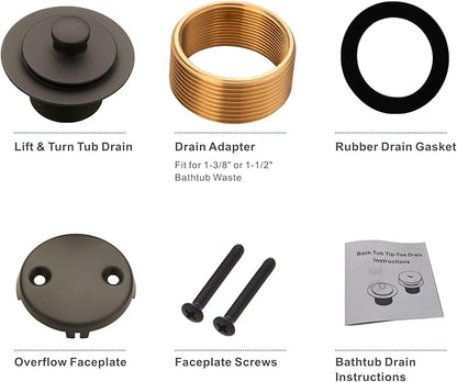 Bronze Tub Drain Lift &Turn Tub Trim Set with Two-Hole Overflow Faceplate Conversion Kit Assembly, Hidrop Bathtub Drain Replacement Trim Kit and Universal Fine/Coarse Thread, Oil Rubbed Bronze