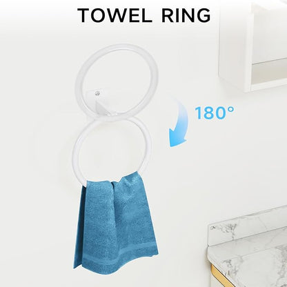 Bathroom Accessories Set, 4 Pieces White Bathroom Hardware Set, 24 inch Towel Bar, Towel Racks for Bathroom, Robe Towel Hooks, Toilet Paper Holder Wall Mounted