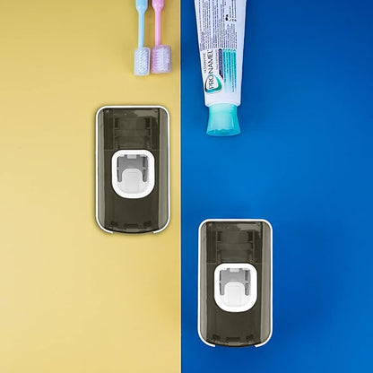 2 Slot Toothbrush Holder and Toothpaste Dispenser Wall Mounted, Automatic Toothpaste Squeezer, 2 in 1 Tooth Brush Toothpaste Organizer for Shower (Grey 2Pack)