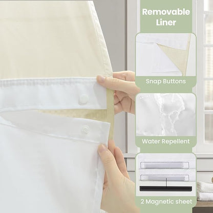 Inhousolu Long No Hook Shower Curtain with Snap in Fabric Liner Set Waffle Weave 230GSM Weighted Hem, Waterproof & Washable Bathroom Curtain Spa Luxury with Mesh Top Window 72" W x 78" L Ivory