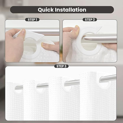 Inhousolu No Hook Waffle Weave Shower Curtain with Removable Snap in Fabric Liner Set for Bathroom, 230 GSM Heavy Duty Weighted Hem, Water Repellent Washable Bath Curtains, 72 x 84 Inch, White