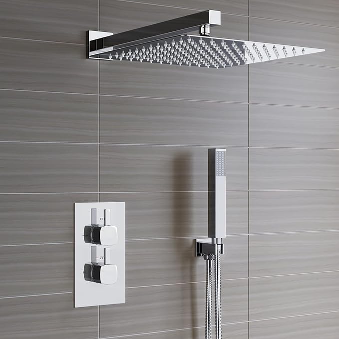 Voolan 20" Square Shower Arm with Flange and Teflon Tape, Extension Shower Head Arm for Bathroom Fixed Shower Head, Solid Stainless Steel, Wall Mounted (Chrome)