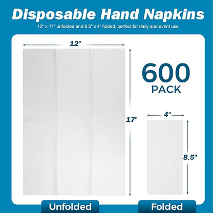 Charmount 600 PCS Disposable Linen-Feel Paper Hand Towels, White 12" x 17" Cloth-Like Napkins for Bathroom, Wedding, Party, Dinner, Everyday Use, or Decorative Guest Towels