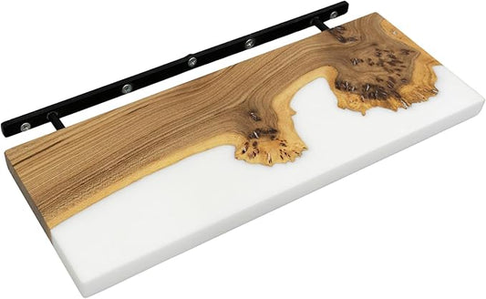 RWA Straight Edge Floating Shelf – Unique Wood Floating Shelf for Wall Decor, Living Room, Bedroom, or Bathroom – Sleek Decorative Wall Shelves for Home & Office (Straight/White, Large - 24x7)