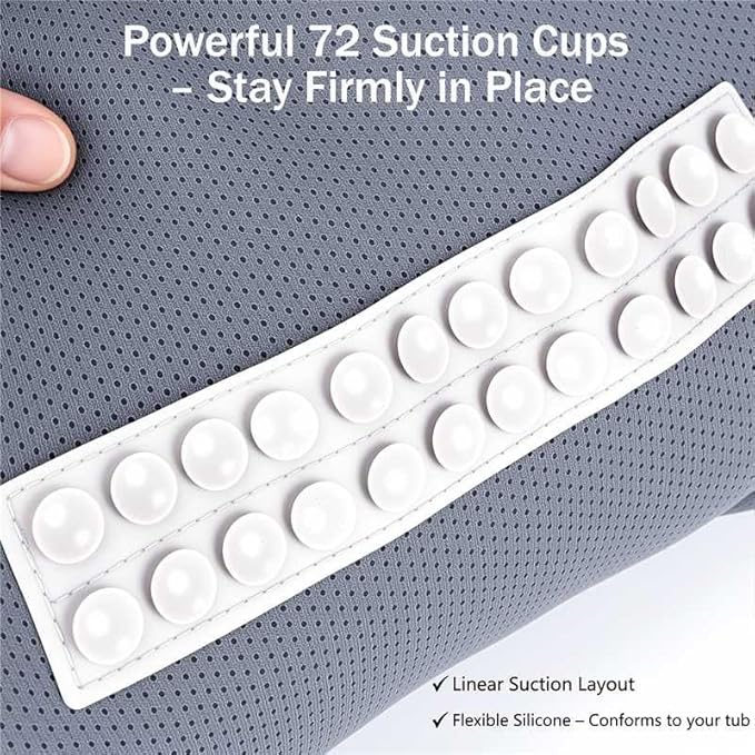 Bath Pillow PYRRHIC - Luxury Bathtub Pillow 5D Mesh with Neck & Back Support Non-Slip Suction Cups Fast Drying Soft Spa Pillow Relaxing Bath Accessories with Hook Laundry Bag Grey