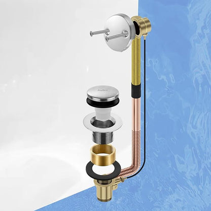 Brushed Nickel Bathtub Drain Tip-Toe Tub Trim Set with Two-Hole Overflow Faceplate Bathroom Tub Drains Replacement Conversion Tub Drain Kit Assembly with Universal Fine & Coarse Thread