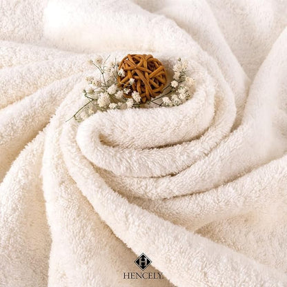 Hencely 18-Piece Bath Towel Set - High Absorbency, Quick Drying - 100% Soft Turkish Cotton - 6 Bath Towels, 6 Hand Towels, 6 Washcloths - for Bathroom, Home, Hotel, Spa, and Gym - 18-Pack Ivory