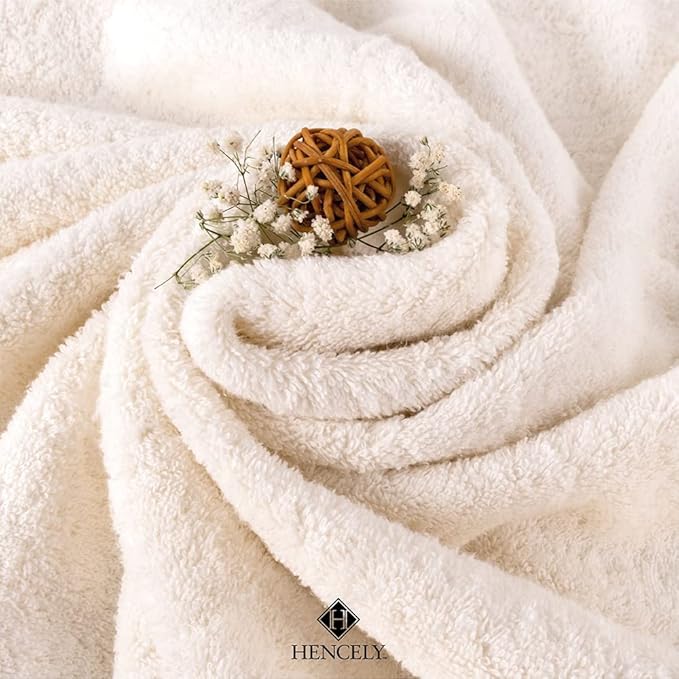 Hencely Luxury Hand Towel - Set of 2 (16x28 Inches) - Soft Turkish Cotton, Absorbent, Quick-Drying Face, Body, Kitchen, and Bathroom Towel (Hand Towels 2 Pack, Ivory)