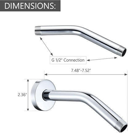 123815 Replacement For Moen 8 Inches Anti-leakage Ceiling Wall Mounted Bend Accessories-Basic Shower Arm and Flanged,Made of Solid Brass,Chrome