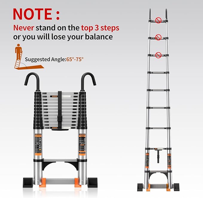 Telescoping Ladder,12.5FT Aluminum Multi-Purpose Collapsible Ladder with Stabilizers and Hooks,Jiashche Portable Extension Ladder for RV or Outdoor Work Silver,330lb Max Capacity