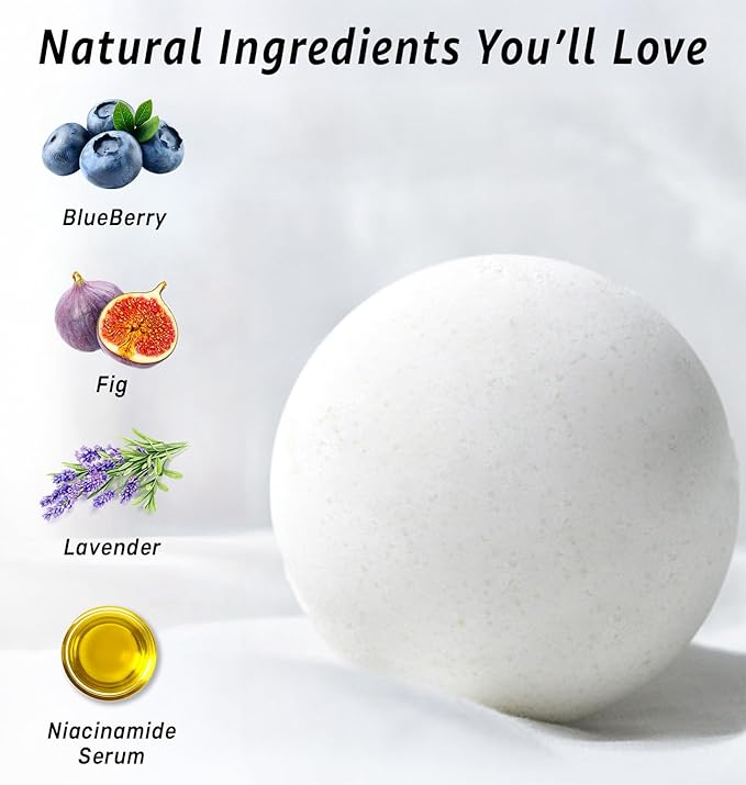 Lavender Bath Bombs Skin Nourishing Moisturize Niacinamide Serum Lavender Blueberry Fig Luxury Fizzing Spa Bubble Bath Gift Set for Sensitive Skin Stress Relief Relaxation Gift Birthday Christmas