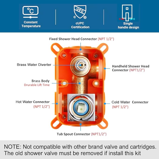 POP SANITARYWARE All Metal Shower Tub Faucet Set Chrome Bathroom 8 Inch Shower Head System with Tub Spout Wall Mounted Single Handle Shower Trim Kit with Rough-in Valve
