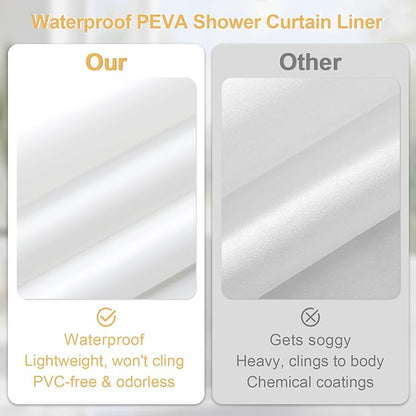 3 in 1 Shower Curtain Set, Yellow Waffle Shower Curtain and PEVA Liner Set with 12 Stainless Steel Shower Curtain Hooks, Waterproof Shower Curtains for Bathroom, 72 W x 72 H
