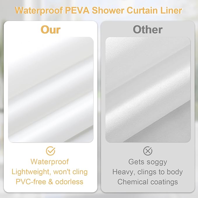 3 in 1 Shower Curtain Set, Burnt Orange Waffle Shower Curtain and PEVA Liner Set with 12 Stainless Steel Shower Curtain Hooks, Waterproof Shower Curtains for Bathroom, 72 W x 72 H