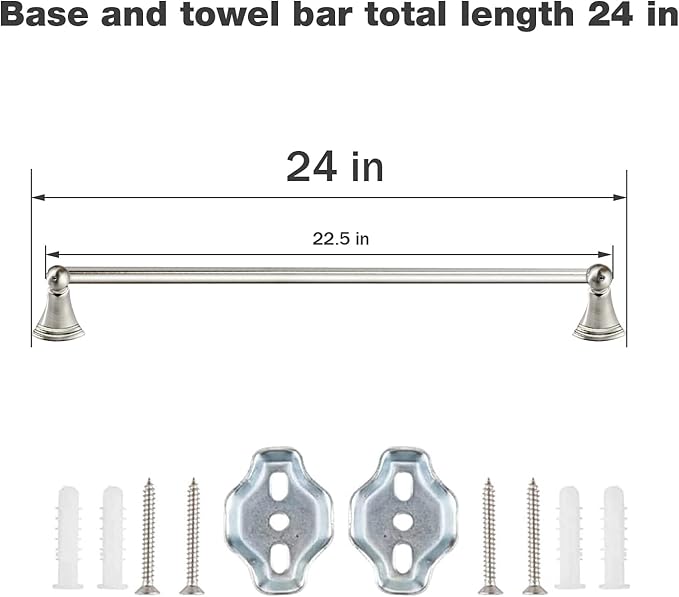 Newfun 8-Pieces Brushed Nickel Bathroom Accessories Set Towel Racks for Bathroom - Bathroom Hardware Set,2 * 24 Inch Towel Bar for Bathroom 2*Toilet Paper Holder 2* Towel Ring Towel Holders 2* Hook