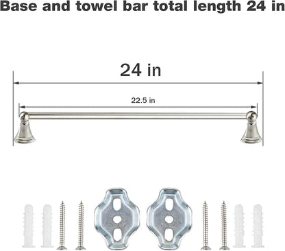 Newfun 8-Pieces Brushed Nickel Bathroom Accessories Set Towel Racks for Bathroom - Bathroom Hardware Set,2 * 24 Inch Towel Bar for Bathroom 2*Toilet Paper Holder 2* Towel Ring Towel Holders 2* Hook