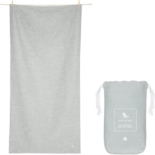 Dock & Bay Beach Towel - Quick Dry, Sand Free - Compact, Lightweight - 100% Recycled - Includes Bag - Essential - Mountain Grey - Large (160x90cm, 63x35)