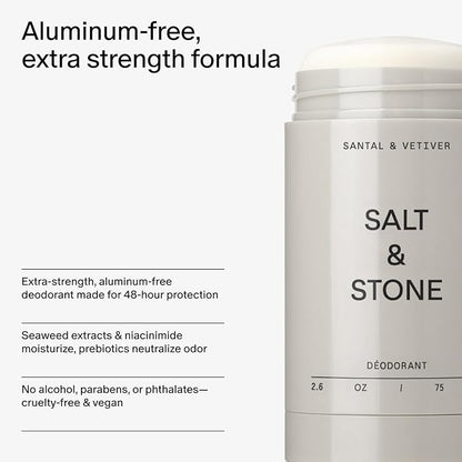 Salt & Stone Signature Scent Duo Set | 48 Hour Aluminum-Free Deodorant & Hydrating Body Mist | Skincare-Infused Deodorant & Body Spray | Santal & Vetiver