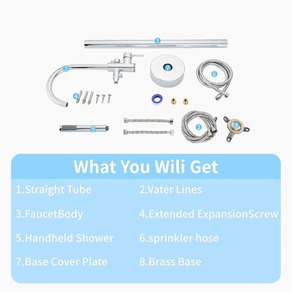 Freestanding Tub Filler Polished Chrome Floor Mount Bathtub Faucet Bathroom,Rough-in Valve 2 Function Handshower for Tub Rinsing Bathing,Anti-Wobble Base,Cylinder Handheld