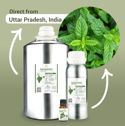 Spearmint Essential Oil - Direct from Essential Oils India - Steam Distilled - Aceite Esencial de Menta Verde for Aromatherapy, Massage, Diffuser, DIY Candle and Soap Making - 2lbs
