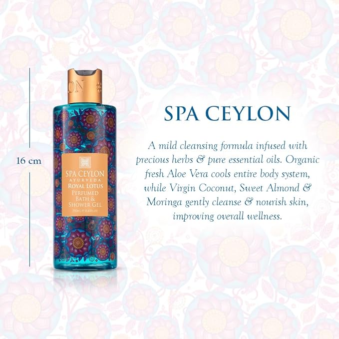 SPA CEYLON Royal Lotus Perfumed Bath & Shower Gel, Natural Body Wash, Moisturizing Body Cleanser, Foaming Gel, Paraben, Sulphate & Fragrance-Free, Suitable For All Skin Types